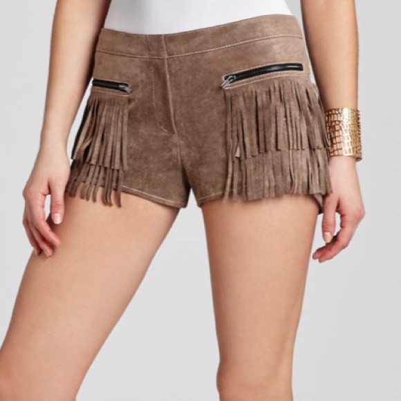 BCBGMaxAzria Pants - NWOT BCBGMAXAZRIA Faux Suede Fringe Shorts